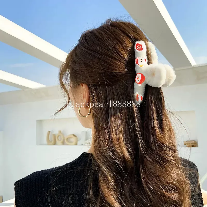 新しいメリークリスマスプレゼントファーリーヘアクローヘアピンサンタクロースヘアクリップグリッパー女性バレットヘッドバンドヘアアクセサリーガール