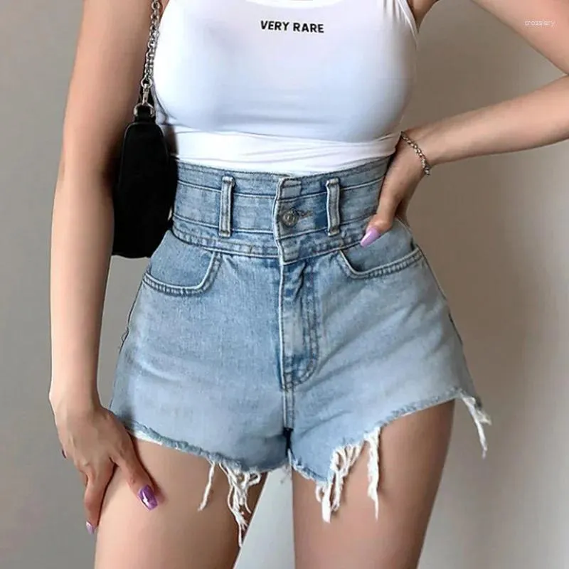 Frauen Shorts Dünne Hohe Taille Sexy Loch Grate Mini Denim 2023 Koreanische Sommer Einfarbig Quaste Weiblichen Casual Streetwear
