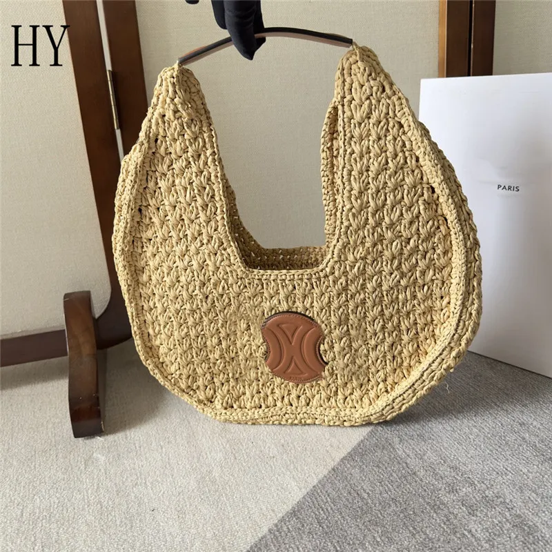 Womens Bag Designer Bag 7a Bästa kvalitet Designer Heloise Bag Supple Moon Classic Panier i palmblad och kalvskinn Tan 112772 Vintage Crossbody axelväska