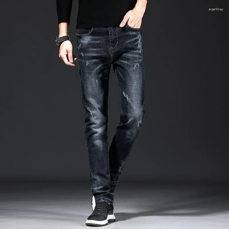 Męskie dżinsy męskie 2023 letnie dżinsowe spodnie Slim proste ciemnoniebieskie Regularne Regularne Spodnie Długie spodnie Wysokiej jakości bawełniana marka dżins1