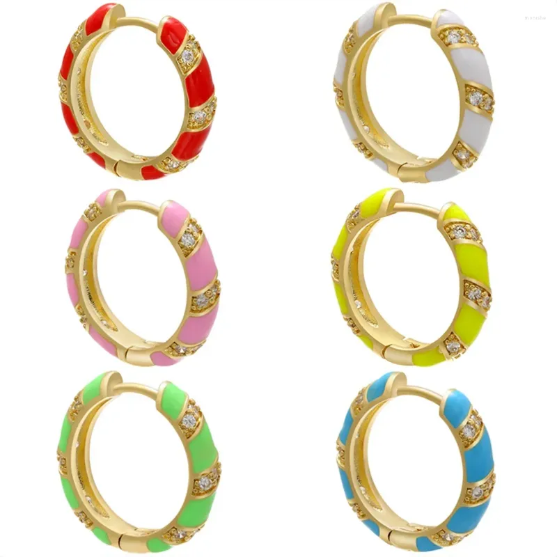 Hoop Earrings Enamel For Women Colorful Pierced Lacquer Craft Micro-Paved Zircon Brass Jewelry Accessories Round Ear Ring 2 Pairs