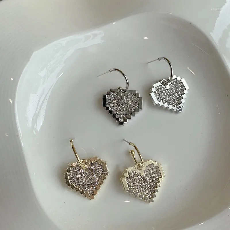 Dangle Earrings Korean Flash Crystals Heart Earring Building Blocksモザイクデザインファッションドロップイヤーフープ女性気質光ギフト