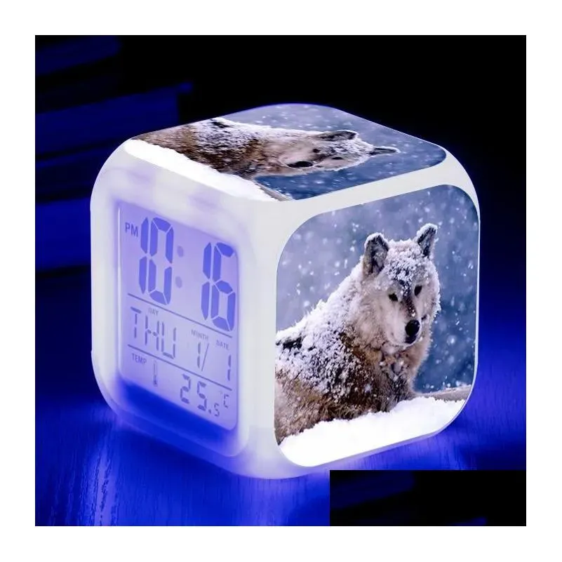 Other Clocks & Accessories Other Clocks Accessories Wolf 3D Print Cartoon Led Clock Digital Animal Electronic Alarm For Children Adts Dhymg