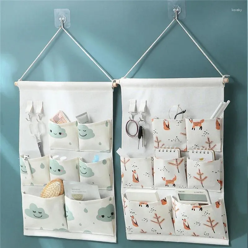 Shopping Bags 7 Pockets Cotton Wall Mounted Storage Bag Home Room Closet Door Sundries Clothes Hanging Holder Cosmetic Toys Organizer