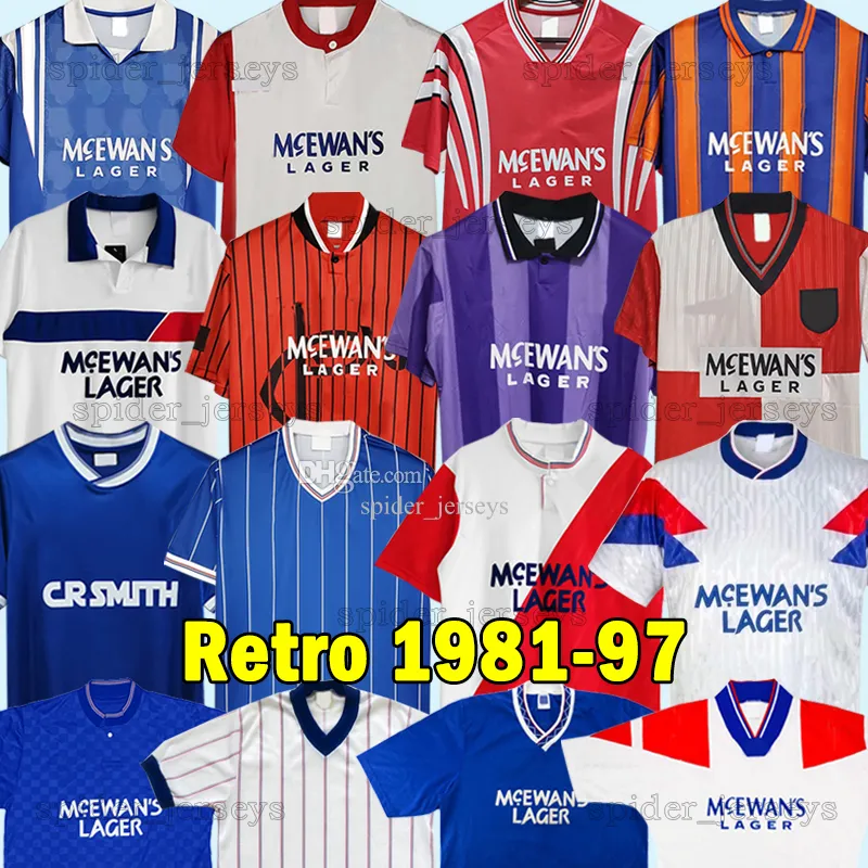 1981 84 Rangers Retro Soccer Jerseys 87 90 Albertz Ferguson 1990 92 94 Kanchelskis Ganiggia Gascoigne 95 96 97 McCoist Laudrup Albertz Football Shirts Men Uniforms