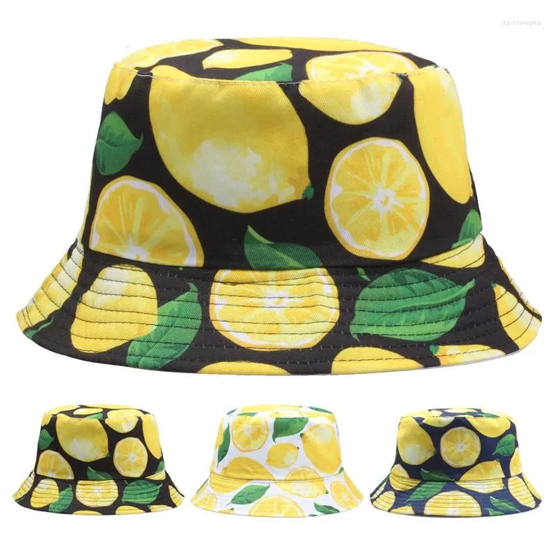 Береты, пляжные аксессуары, милые желтые лимоны, панамы для женщин и мужчин, уличная шляпа с фруктами и тропическим принтом, летние солнцезащитные кепки YD054