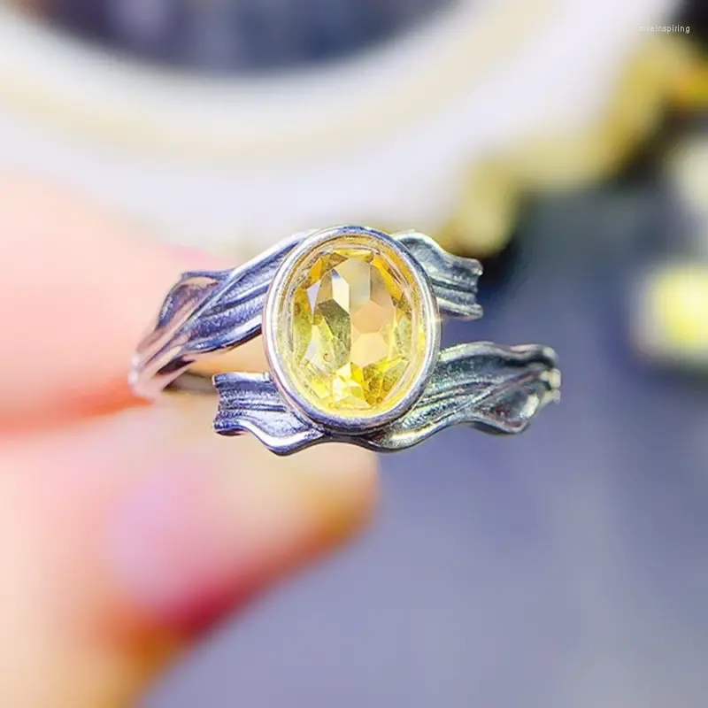 Bagues de cluster Naturel Véritable Citrine Bague Ovale Style 6 8mm 1.3ct Pierre Précieuse 925 Sterling Argent Fine Bijoux J23912