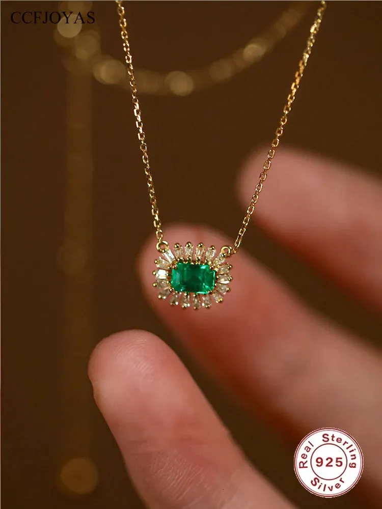 Girocolli CCFJOYAS Collana con pendente in zircone verde ovale retrò in argento sterling 925 di alta qualità placcato oro 18k gioielli vintage moda donna 231021