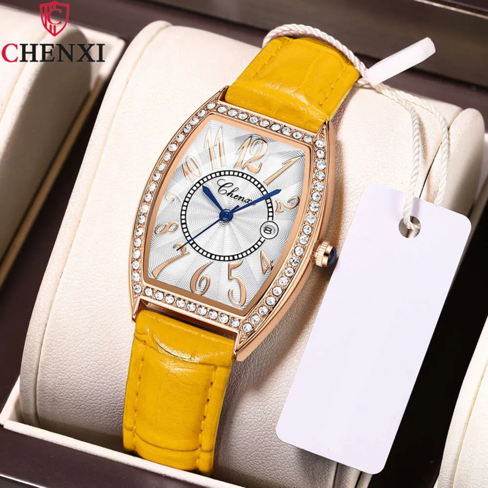 Nouveau CHENXI montre pour la mode cadran irrégulier en cuir jaune or Rose Quartz femmes montres dames cadeaux livraison directe