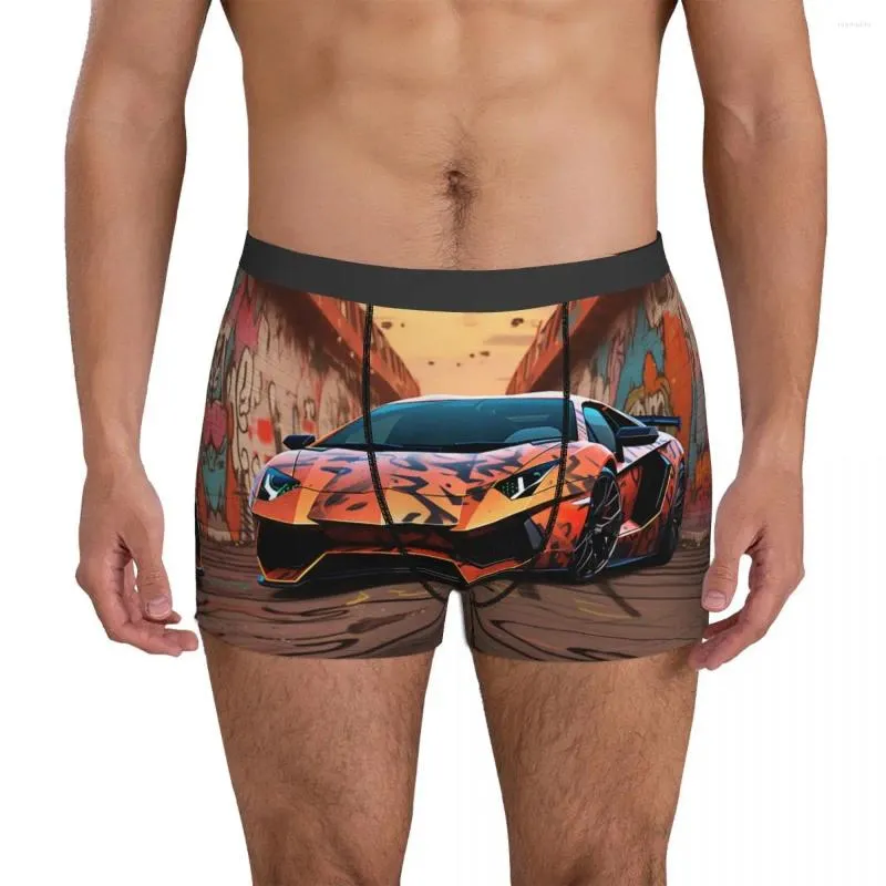 Unterhosen Luxus Sportwagen Unterwäsche Verschiedene Stile Wand Graffiti Elastic Print Boxer Brief 3D Beutel Männer Plus Size Trunk