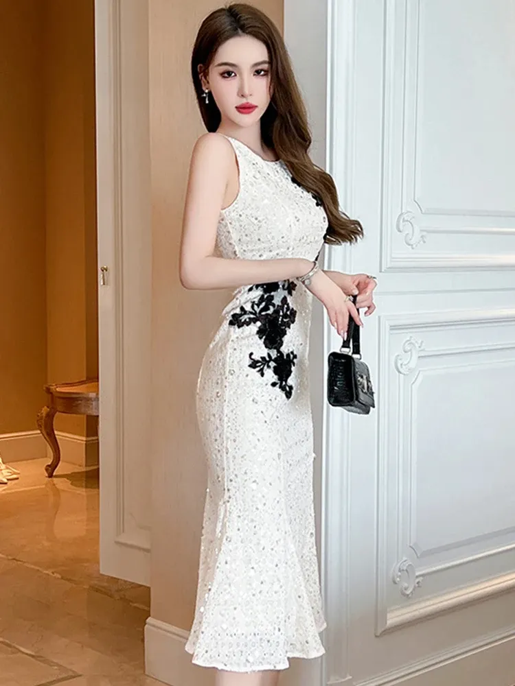 White Bk Floral Sveless Midi ss