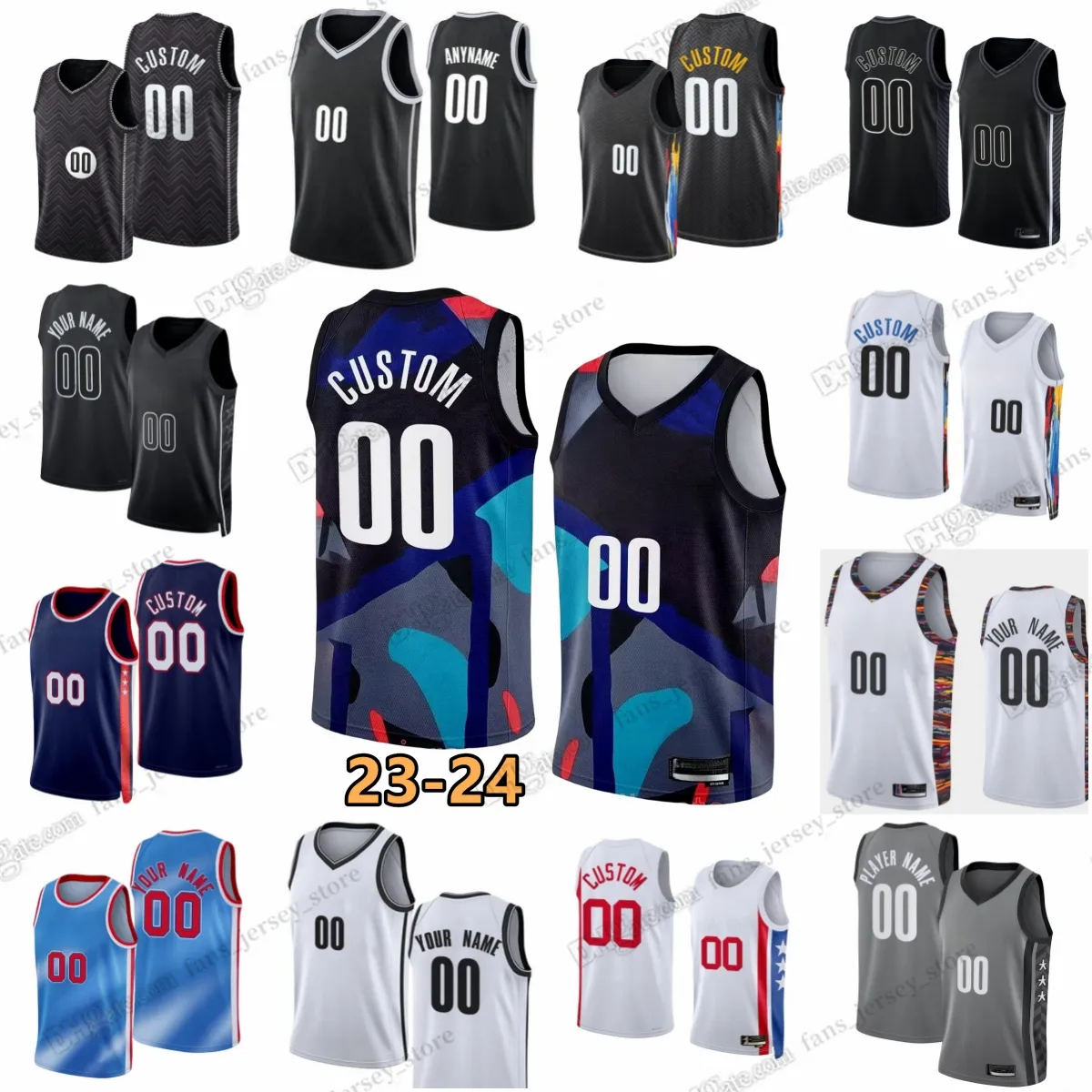 Custom 2023-24 New Season Printed Basketball Jerseys Dariq Whitehead Cam Thomas Day'Ron Sharpe Dennis Smith Jr. Lonnie Walker IV Trendon Watford Armoni Brooks