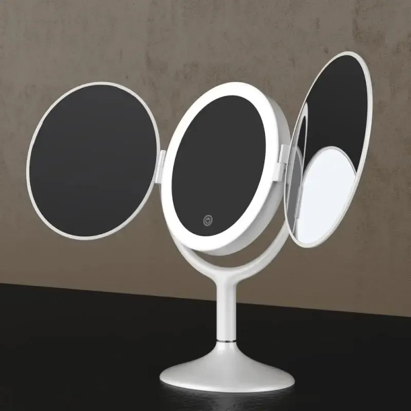 Kompakta speglar Makeup Vanity Mirror With LED Rotertable Mirror Cosmetic Mirrors Ljus Förstoring LED Make Up Mirrors Grossissant TSLM1 231021