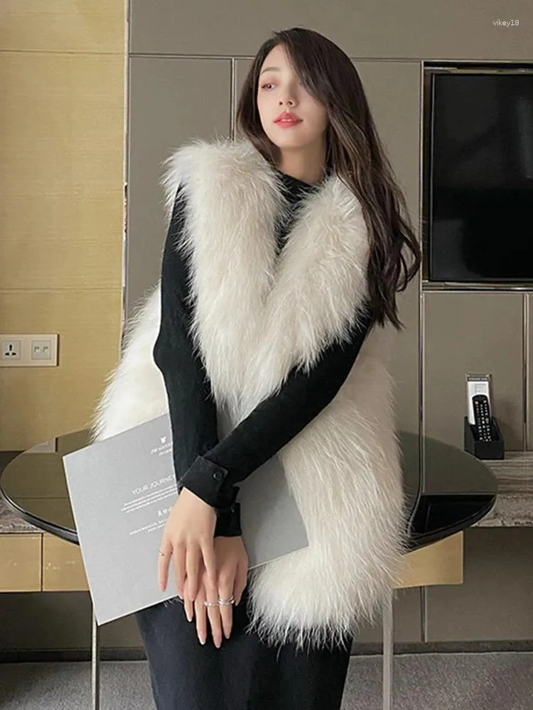 Women's Fur Vest Women Faux Coat 2023 Winter V Neck Sleeveless Loose Solid Jackets Fashion Outerwear Warm Y2k Ladies Coats