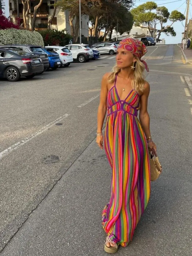 Casual Sleeveless Boho Maxi Dress Women Vintage Striped Backless  Floor-Length Polyester from Dhgate Basic & Casual Dresses - price 35.41