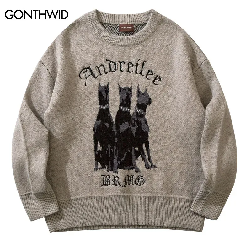 Pulls pour hommes Hommes Vintage Pull Y2K Streetwear Hip Hop Vintage Tricoté Doberman Chien Pulls Automne Harajuku Mode Rétro Pulls Occasionnels 231021