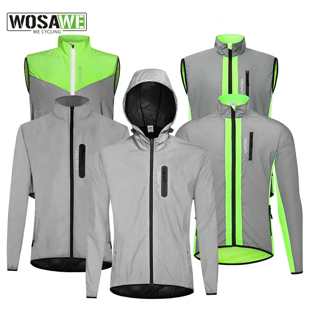 Cycling Jackets WOSAWE Full Reflective Cycling Jacket Men's Coat Spring Autumn Bicycle Windbreaker Bike Soft Windproof Waterproof Running Jacket 231021