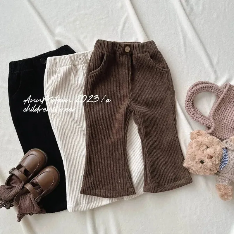 Trousers Korea Girls' Spring and Autumn Corduroy Pants 18M-8Y Baby Flare Loose Pants Children's Cotton Pit Strips Pants 231021