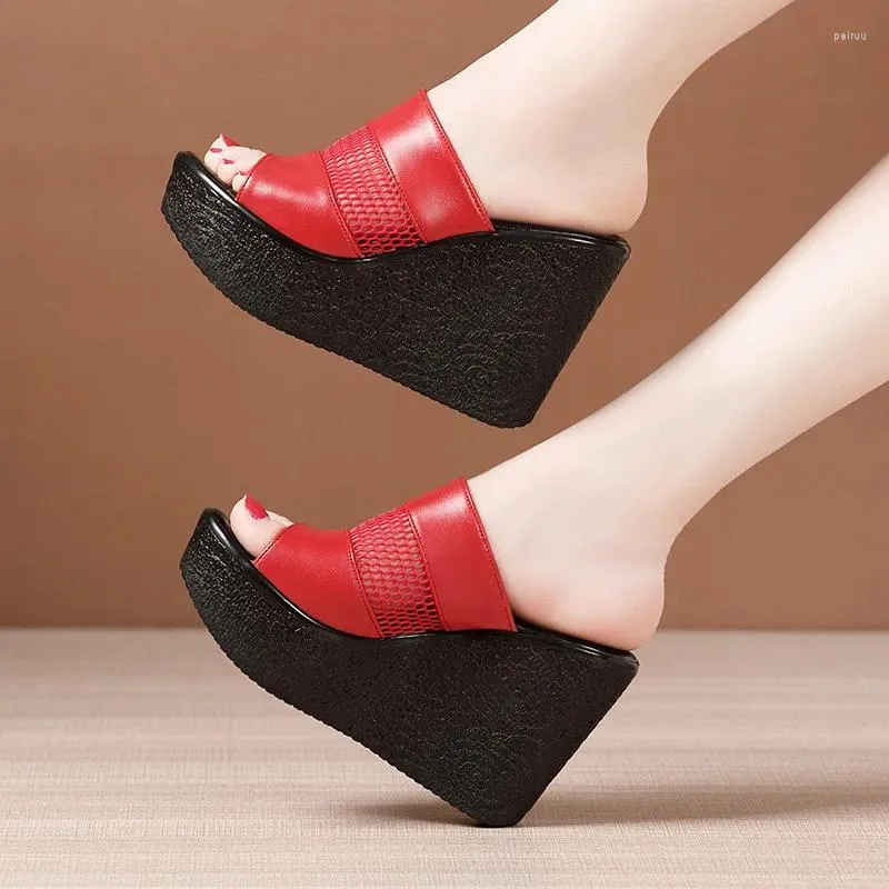 Slippers Plus Size 34-43 High Heels Women Wedding Shoes Summer 2023 Cutout Platform Wedges Slides Ladies For Office