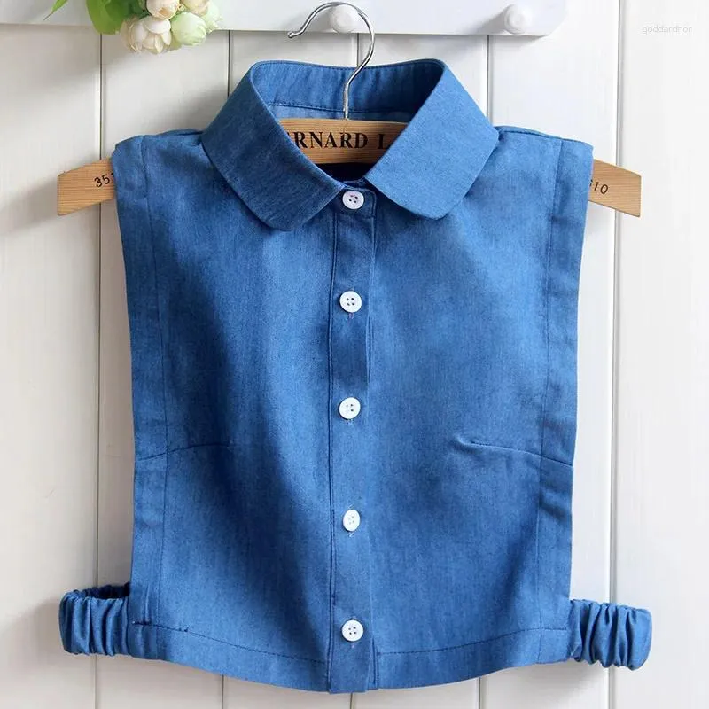 Bow Ties Versatile Autumn And Winter Denim Shirt Women Cotton Doll Round Neck Half Length Fake Collar White Shirts