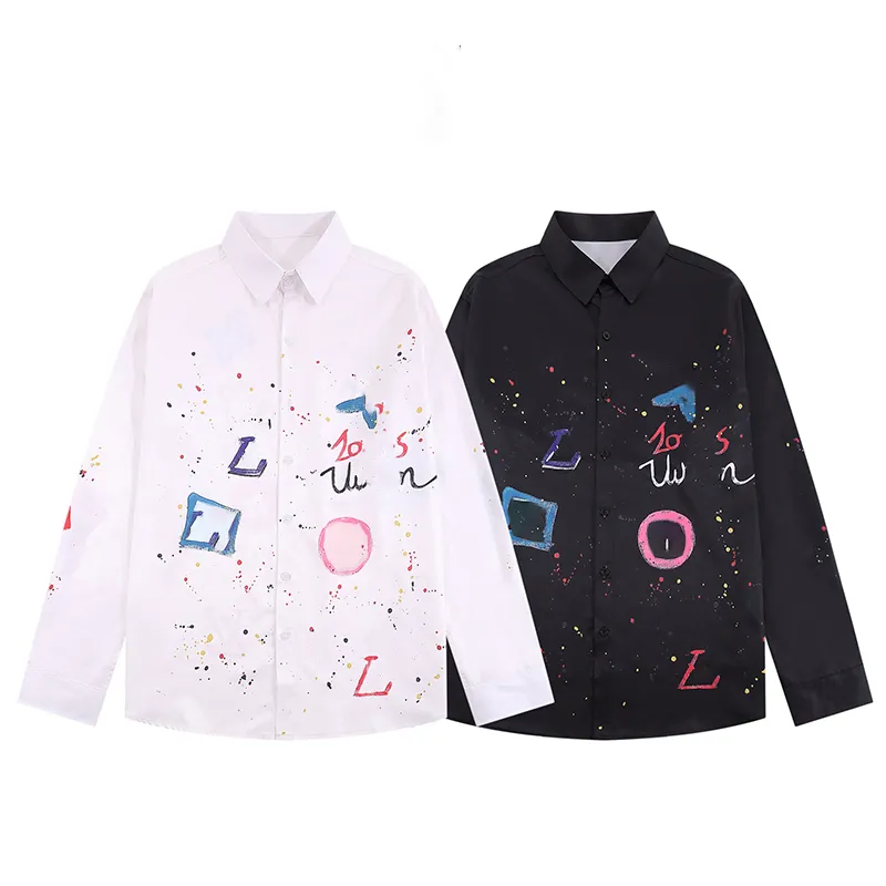 Designer Hommes Robe Business Casual Manches Longues Homme Homme Graffiti Peinture Chemise Printemps Automne Coupe Régulière Flex Col Chemises Extensibles pour Hommes