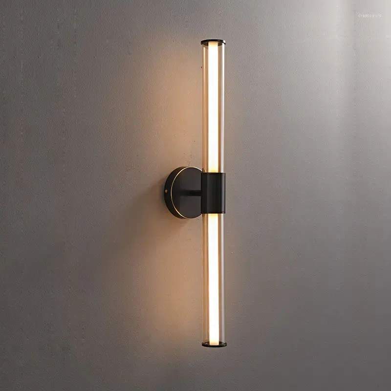 Wall Lamp Copper Glass Light El Bathroom Cognac Black Retro LED Sconce Exhibition Hall Tubular Strip Front Mirror Headlight