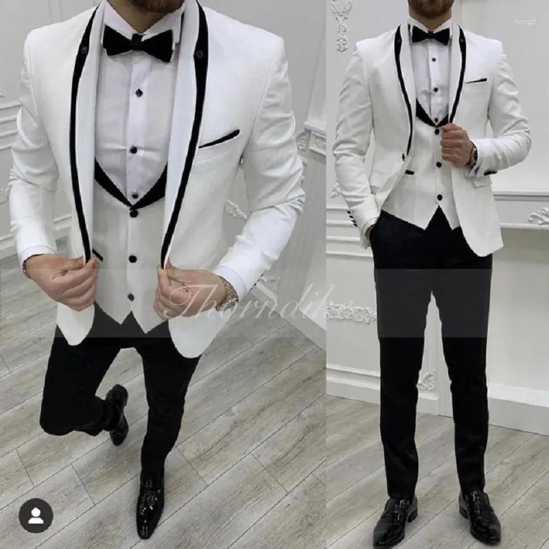 Costumes pour hommes Thorndike Costume de mariage Ensemble Ajusté Dîner Bal Marié Personnalisé Double Boutonnage Blanc Business Blazer