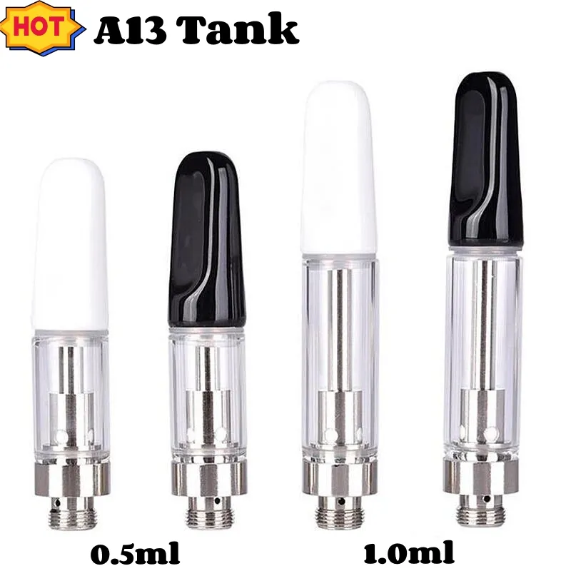 Hoogwaardige 0,5 ml 1 ml witte zwarte A13 tank lege verdamper vape pen 510 t cartridges verstuiver tank D8 d9 d10 dikke olie 510 batterij vape cartridge keramische kar