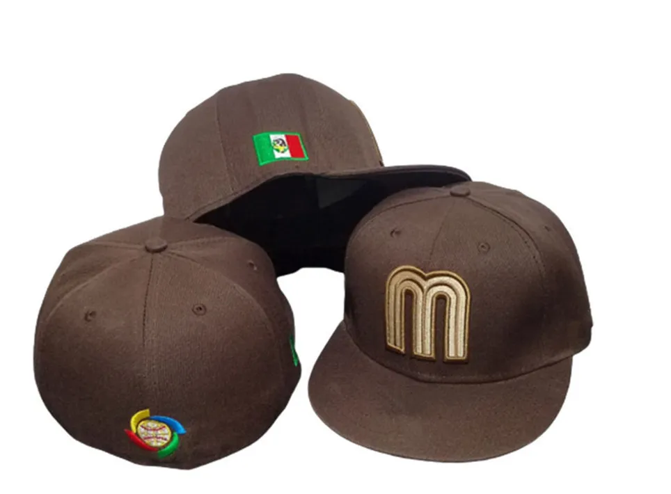 Mode mexico m brev baseball mössor sommarstil gorra ben män märke kvinnor unisex hiphop full stängd monterade hattar f-5