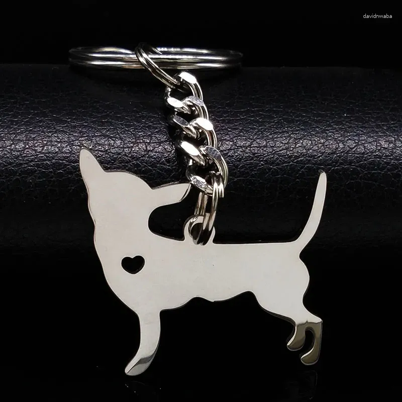 Portachiavi 2023 Chihuahua Cane Portachiavi Gioielli Argento Colore Acciaio inossidabile per le donne Llaveros Mujer K922S01