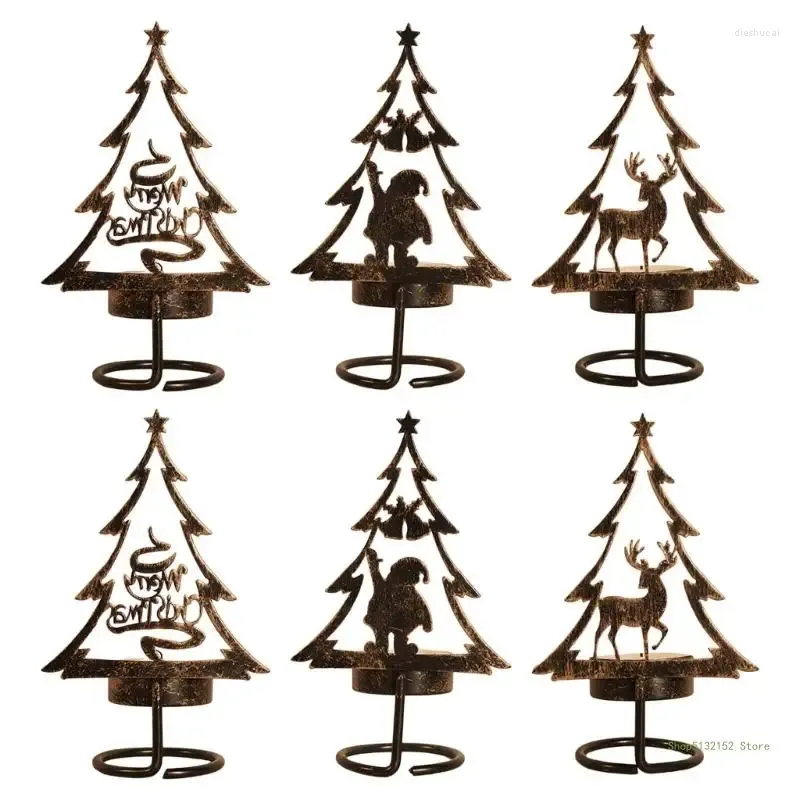 Kandelaars QX2E Elegante ijzeren kandelaar set/6 stuks voor kerstversiering Kerstboom Uniek patroon ornamenten ontwerp