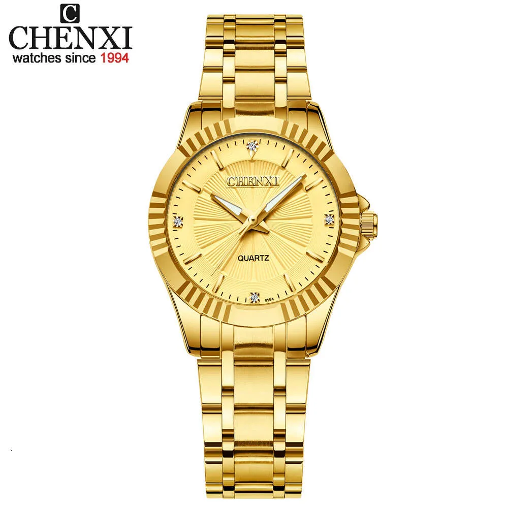 Chenxi Top Brand Watchesカップルファッションゴールデンクォーツウォッチフォーメンズ女性防水ステンレス鋼アナログ腕時計