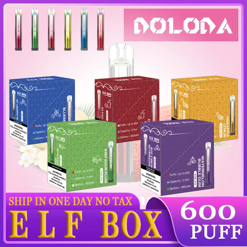 FU Original Elf Box 600 Puff 600 Puffs E-cigarette jetable dispose de 2 ml de vape 0/2/3/5% 450mAh Batterie intégrée associée 10 saveurs disponibles