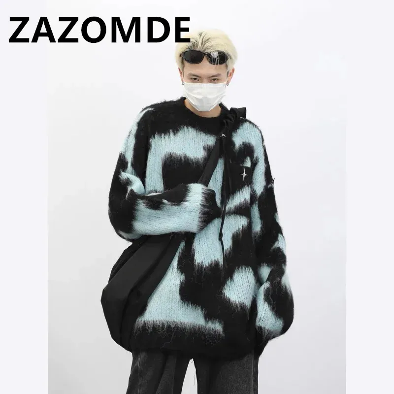 Męskie swetry Zazomde Korean Fashion Fashion Sweter Mężczyźni Winter High Street Vintage Długie rękawie pullover swobodny Y2K Raose Chic Sweter 231021