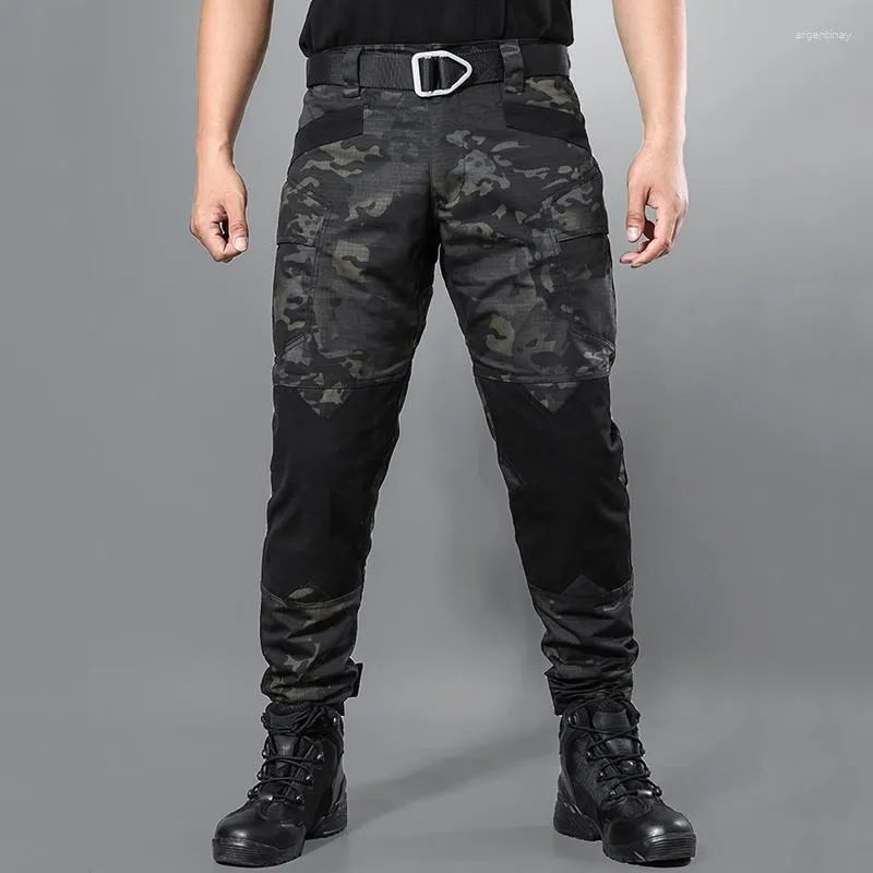Calças masculinas homens camuflagem carga moda jogger masculino tático impermeável calças de trabalho multi-bolsos casuais