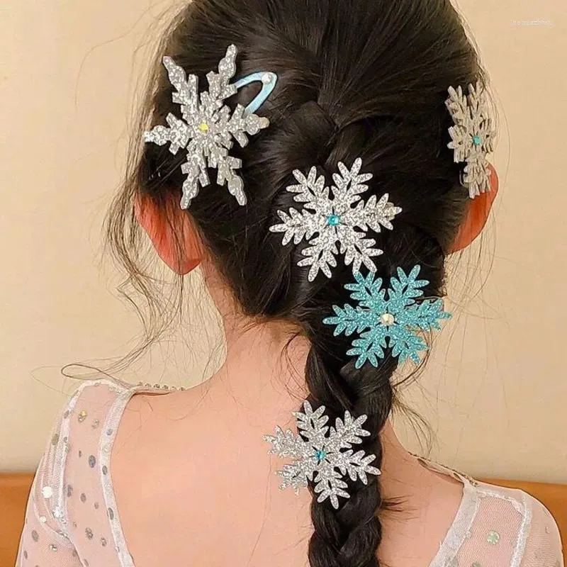 ヘアアクセサリー2pcsセットソリッドカラーキラキラしたパウダー雪だるまクリップガール子供のためのかわいいカワイイラッキーヘアピンファッションギフト