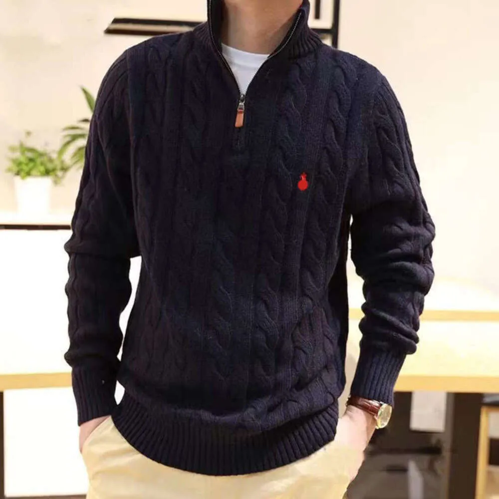 24 ggly Suéter para hombre Diseñador Polo Media cremallera Sudadera con capucha Manga larga Ralph Caballo de punto Torcedura Cuello alto Hombres Mujer Hip Hop Fash Diseño avanzado Agregue vellón para espesar