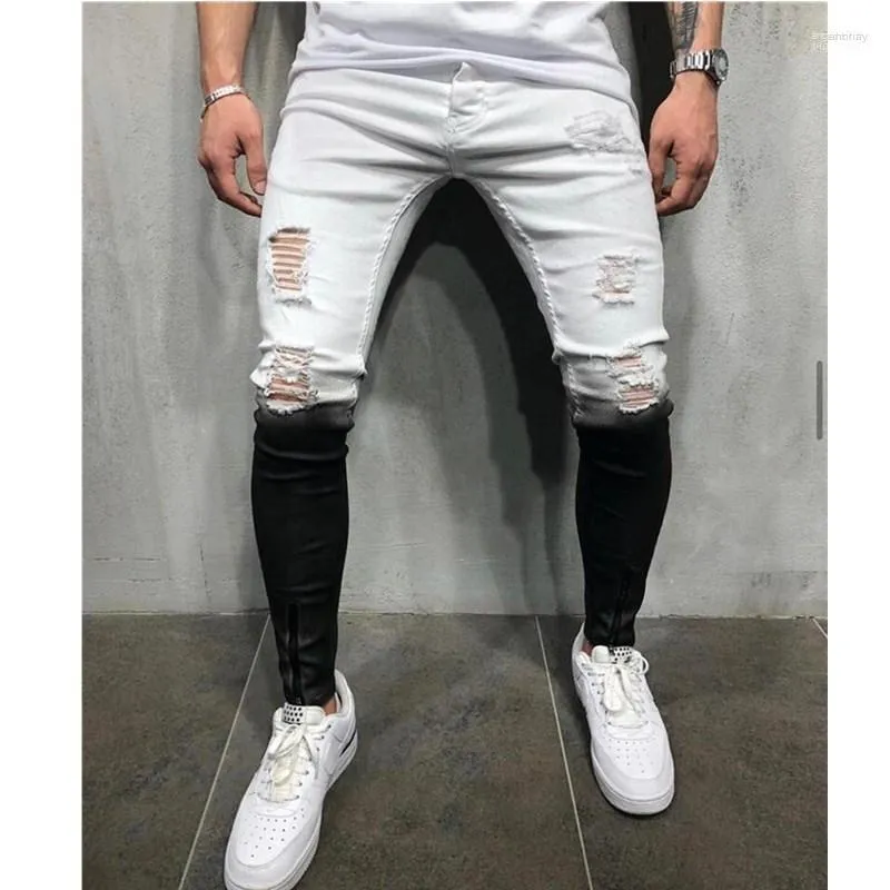 Jeans masculinos homens 2023colored rasgado homens casuais slim fit mens zíper magro homme marca motor motociclista hip hop branco calças pretas calor22