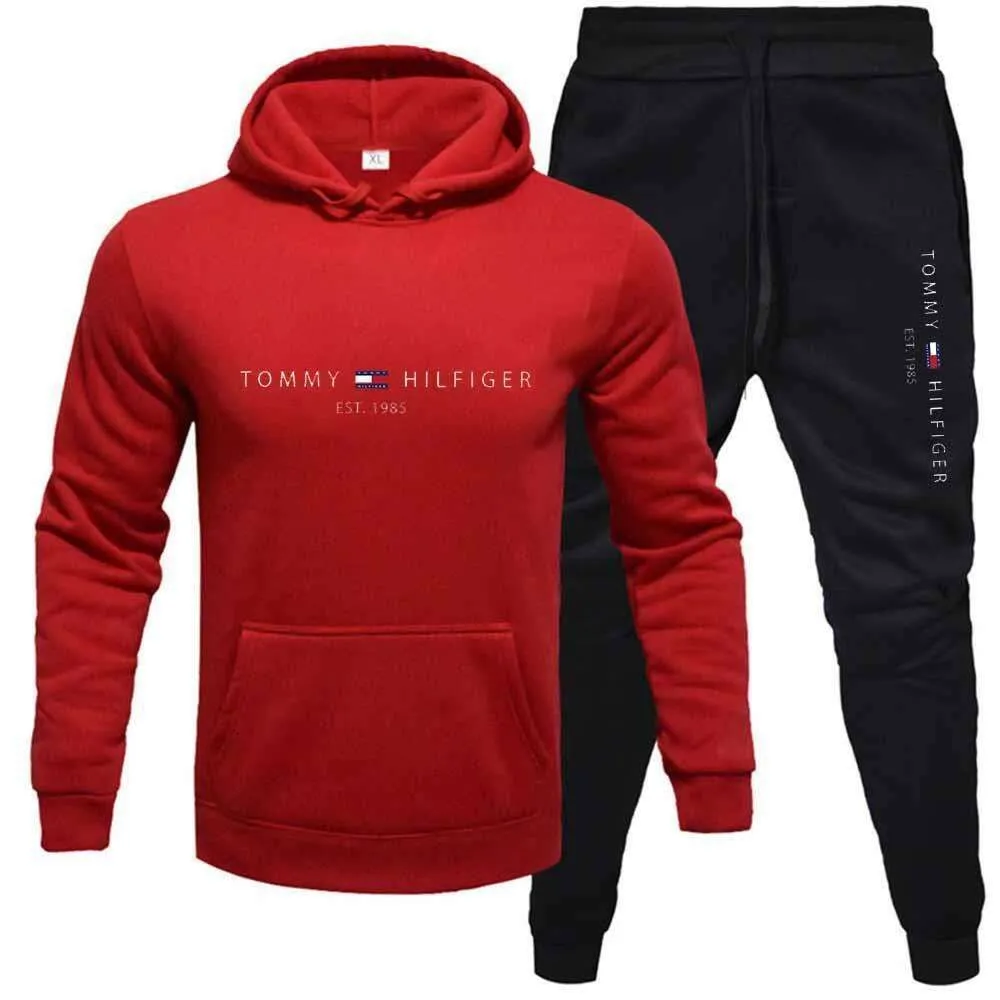 Tommyhilfiger Designer Sport Suit Men Thickened Sweater And Hooded