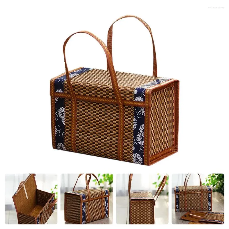 Ensembles de vaisselle Panier de fruits Bambou Tissé Décoratif Pliant Fruits Pliable Stockage Po Prop Paille Fourre-tout de plage