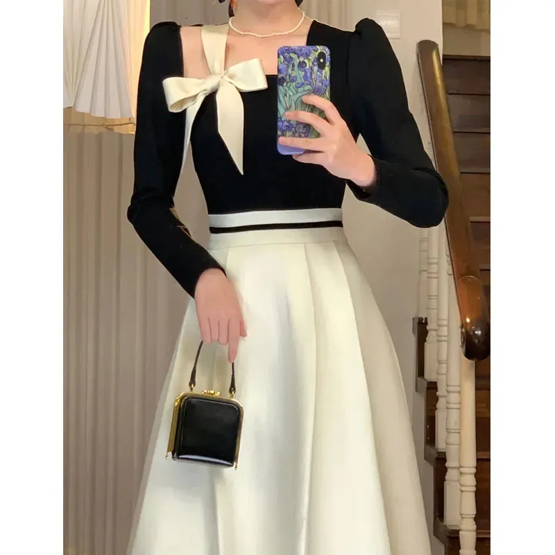 Urban Sexy Dresses Prom Elegant Party Dresses For Women Fashion Bow Square Collar Formell Occasion Female Dress Autumn Clothes 231021