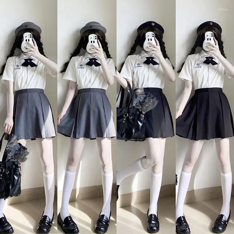 Clothing Sets Student Short Skirts For Girls Japanese School Dresses Seifuku Eight Pleated Skirt JK Uniform Sailor Suit Grey Black Navy