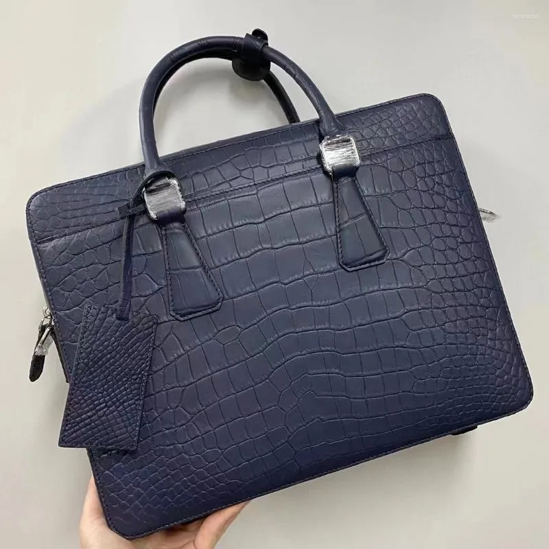 Valigette 2023 Borsa per laptop da uomo in vera pelle di coccodrillo Borsa per laptop di lusso Aligator Business Colore blu grigio