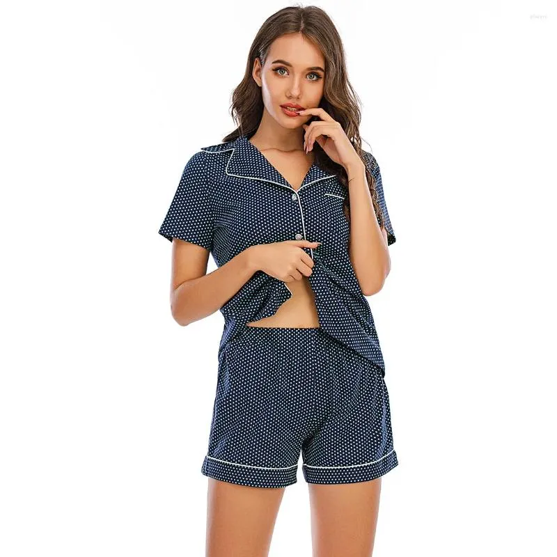 Kvinnors sömnkläder knäppta ner damer pyjama Set Soft Cotton Pyjamas Kort ärm Topp Shorts Womens Lounge Wear Home Suit Plus Size Nightwear