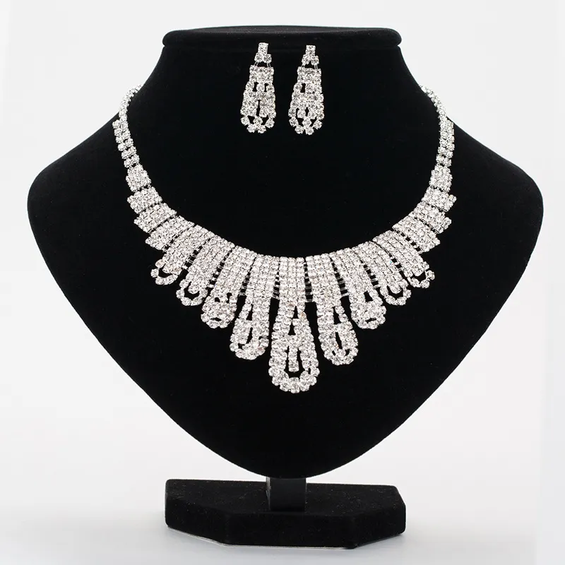 Austrian Crystal Leaf Wedding Jewelry Set - Necklace & Earrings For Women, Clear Crystal, Gold Tone