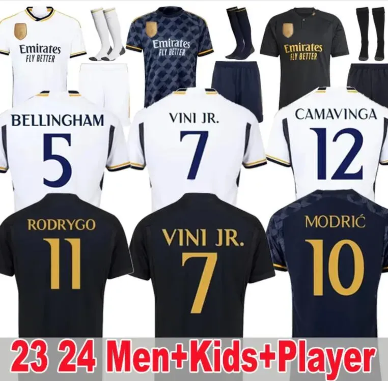 2023 2024 Maillot Bellingham Vini Jr Mbappe Tchouameni Soccer Jerseys 23/24 Maillot Football Shirt Camavinga Rodrygo Modric Camisetas Kroos Valverde Men Kids