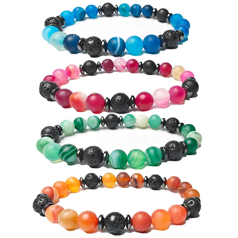 Brins de pierre d'agate de lave naturelle de 8mm, perles, bracelets pour femme et hommes amoureux, charme fait à la main, bijoux énergétiques de Yoga