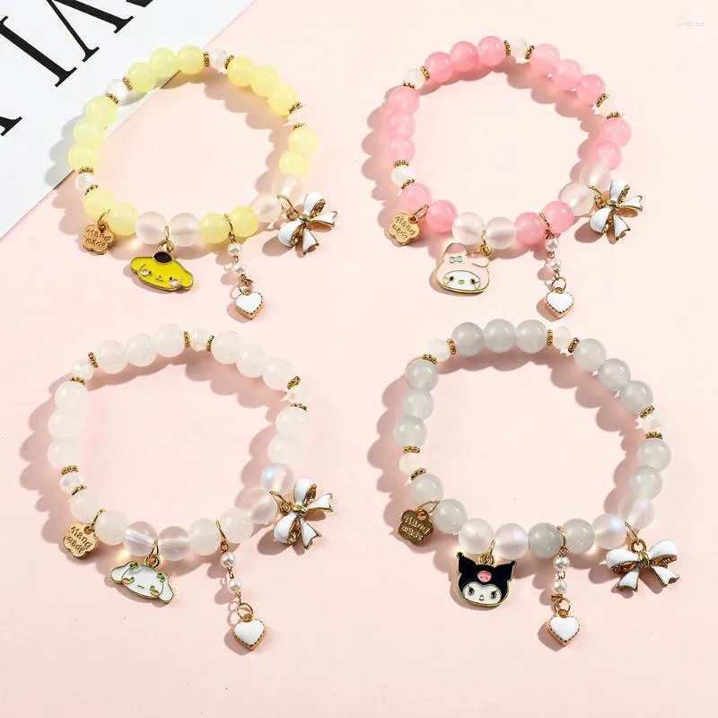 Bracelets de charme Mignon Anime Figure Bracelet Coloré Cristal Perle Chaîne Animaux Arc Amour Coeur Charmes Bracelet Pour Couple Cadeaux Accessoires