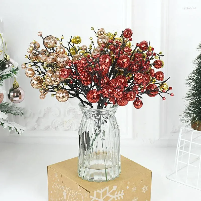 Dekorative Blumen 1/2 Stück Glitzer Weihnachten Künstliche Beeren Beeren Baum Tannenzapfen Zweige für Weihnachtsdekoration Simulation Fake Fruit