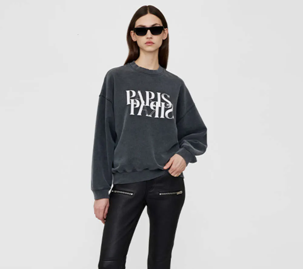BING Paris Letter Pattern Sweatshirts Designer Loose Washed Black Pullover Jumper Hoodies Sweater For Women